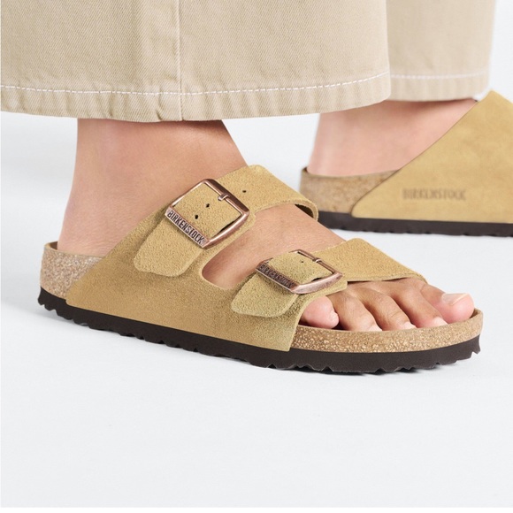 Birkenstock Shoes - Birkenstock Arizona Suede Leather Sandals latte cream
